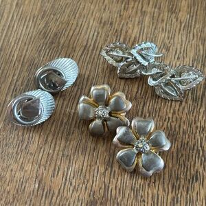Vintage Silver and Gold Floral Earrings Set